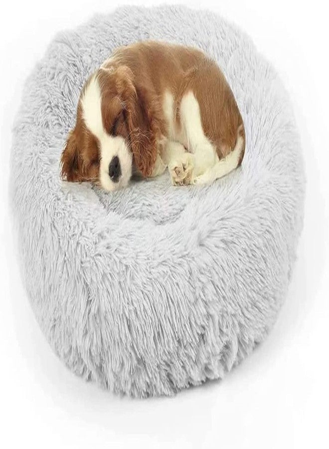 PAWSOME Dog Bed, Cat Calming Bed, Faux Fur Pillow Pet Donut Cuddler Round Plush Bed for Large Medium Small Dogs and Cats (Light Grey, S) - Image 1